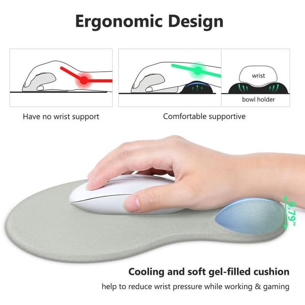 Musmatta med handledsstöd, ergonomisk musmatta, mus grå