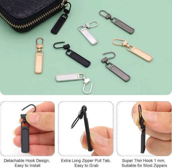 10 Pieces Zipper Pull Replacement for Small Holes, Detachable Small Zipper Pull Slider for Luggage Jackets Backpacks Boots Handbag Coat Pants