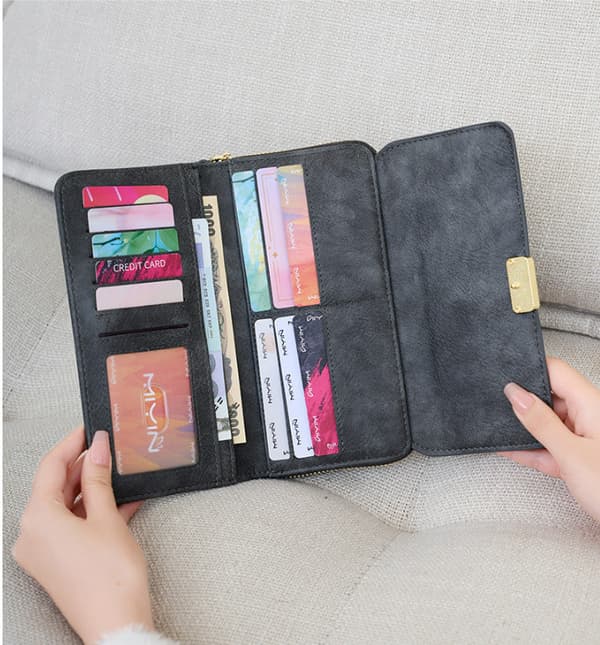 Ny RFID Multifunktionel Dame Trifold Lang Pung Grå