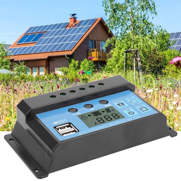 Blå solcelle automatisk PWM LCD dobbel USB 5V utgangsregulator KLB