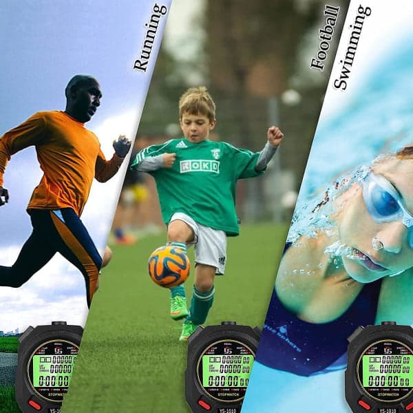 Stopur med fløjte, professionel timer med 60 hukommelser, lydløs tilstand og lysfunktion til sport