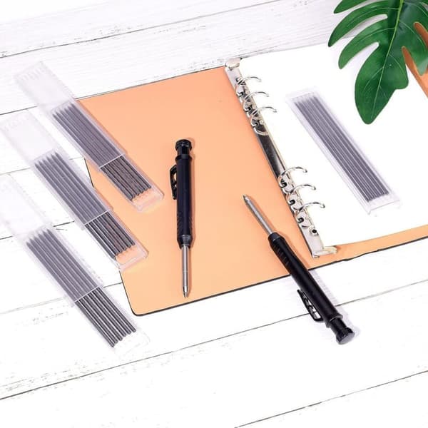 Debuns – Black Mechanical Pencil Marker with 6 Leads – Needle Tip for Precise Marking – For Smooth and Rough Surfaces