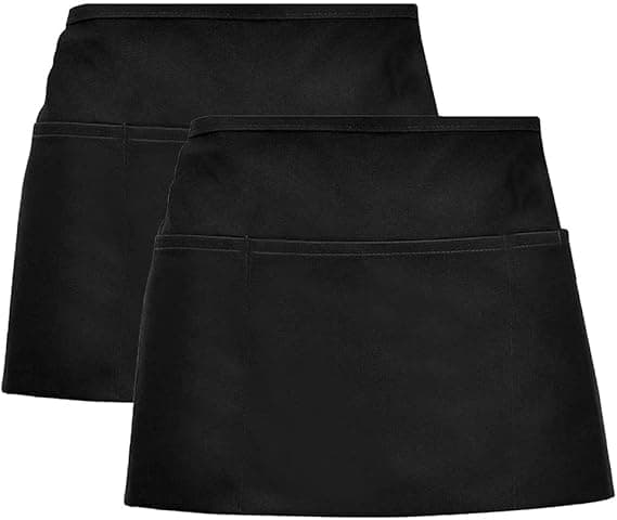 2-pack Black Waist Aprons with Pockets for Kitchen, Cooking, Baking, Compatible with Restaurant Work [YDE]