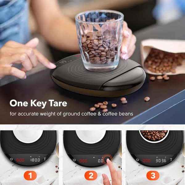 Digital Coffee Scale with Timer - Rechargeable Espresso Scale 2kg/0.1g High Precision Weighing in g oz ml Pour Over Coffee