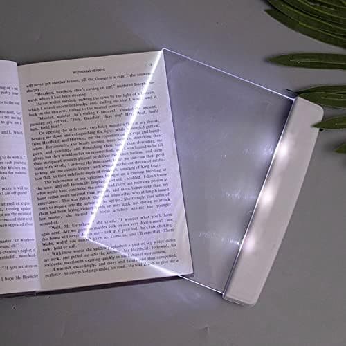 Flat Boklampe for lesing i sengen om natten Klar LED Bok Helt side Lys Illuminator Panel Flatlampe Trådløs (Hvit)