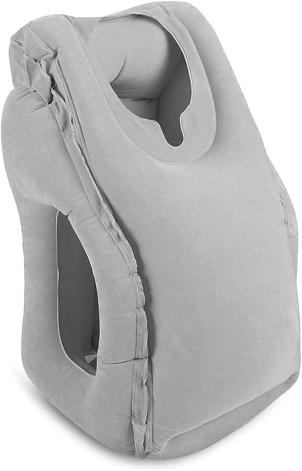 Travel Packed Inflatable Neck Pillow, Head and Neck Support with Storage