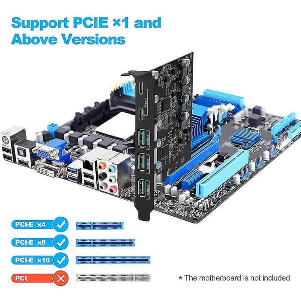 Supersnabb 20 Gbps PCIe USB 3.2 Expansionskort 5 Portar USB-A Typ C För Windows