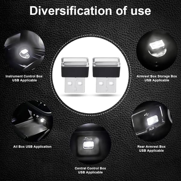 USB-bilbelysning, 5-pak hvide LED-stemningslys til bil