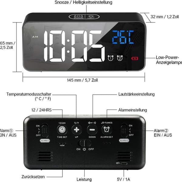 Digital väckarklocka, LED digital klocka bordsklocka med röststyrningsfunktion och