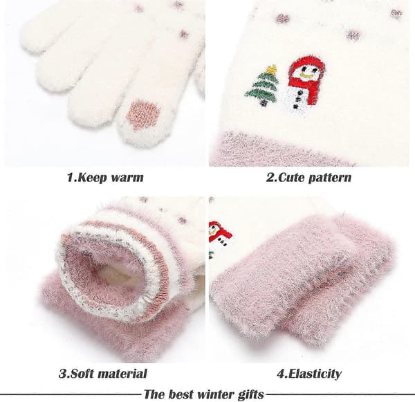 Varme damehandsker, strikkede varme handsker, elastiske fluffy damehandsker, vinterforede med uld
