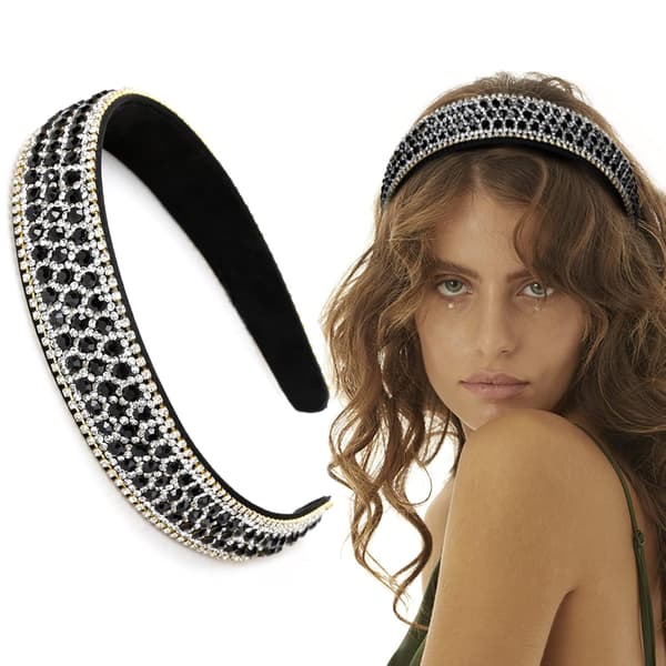 Strass-hårbånd til kvinder og piger, trendy skinnende sort hårbånd, tyndt og elastisk, glitrende hårtilbehør