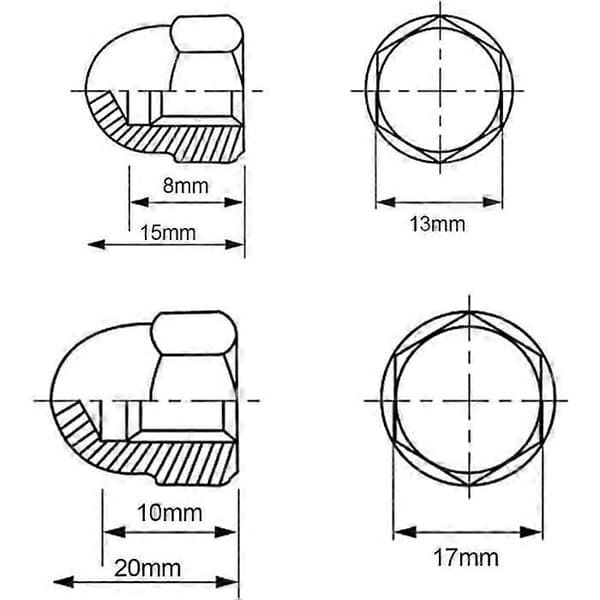 Mutterhetter, sekskantede skruehetter, beskyttende mutterhetter, mutterhetter, M10 mutterhetter, M8 hetter, 40 stk.