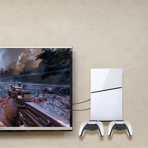 Wall Mount for PS5 Slim with Dual Controller Holder, Metal Wall Mount Base Holder Organizer Storage Hanger for PS5 Slim, Black