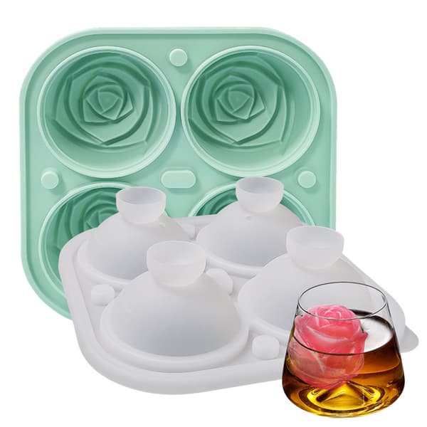 Silikonisbitsformar 4 hålrum Lättsläppta isformar Ice Rose Shape Maker för drycker Grön Green