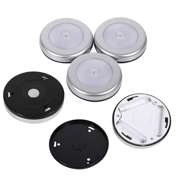 3pcs Wireless PIR Automatic Motion Sensor Night Light 6 LED Round Body Battery Powered Lamp