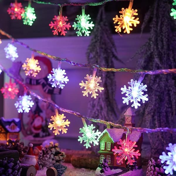 LED-lyskæde, julepynt, USB-drevet, 3 meter lang – Snefnugsmønster – Varm hvid