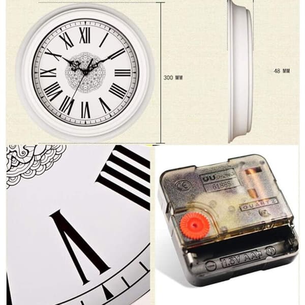Wall Clock 30cm Roman Numerals Kitchen Clock with Large Dial Classic European Style White KLB