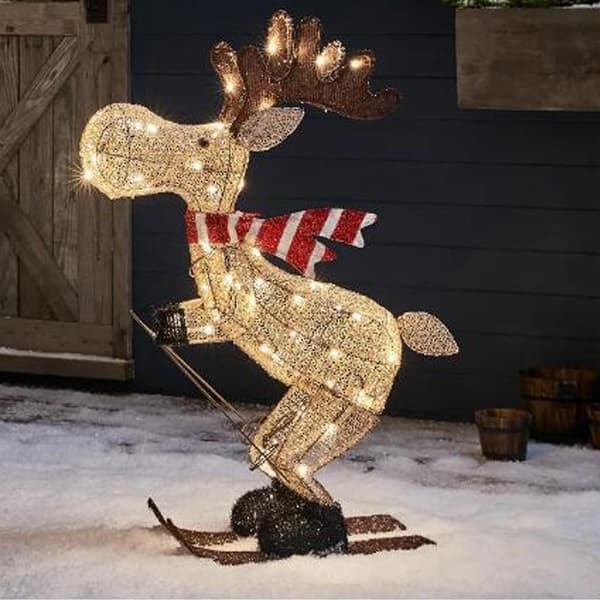 Udendørs julefigur LED Skiløb Elg Havepynt med Timer