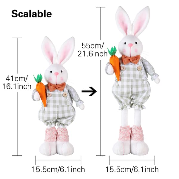 Retractable Long-Legged Easter Bunny, Plush Dwarf with Easter Egg as a Decorative Ornament. Pink pink