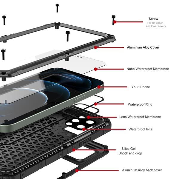 Compatible iPhone 11 Case Shockproof, IP68 Waterproof (black)