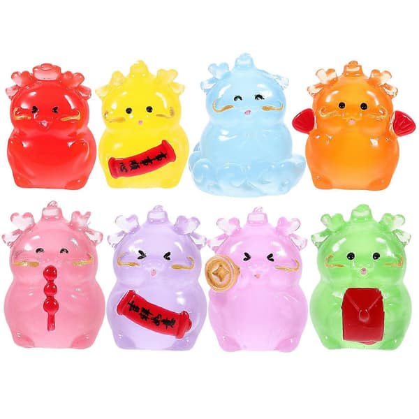 8 stk Lysende Dragefigurer Mini Dragepynt Borddekorasjon Mini Dragedekorasjon (Blandet Stil)