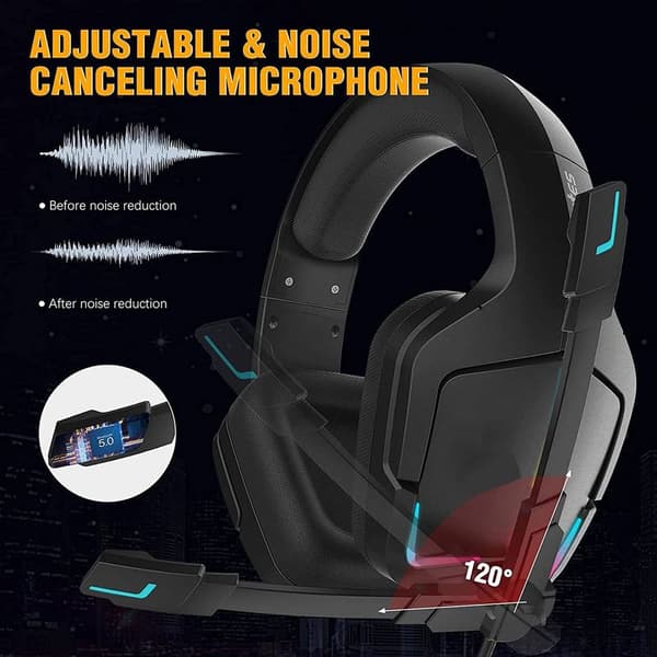 Gaming Headset, Coola LED-lys hovedtelefoner med mikrofonlys, PC