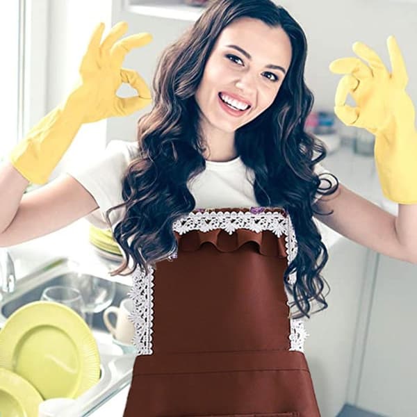 Women's Ruffle Apron Contour Pockets Kitchen Cooking Cleaning Coffee Apron