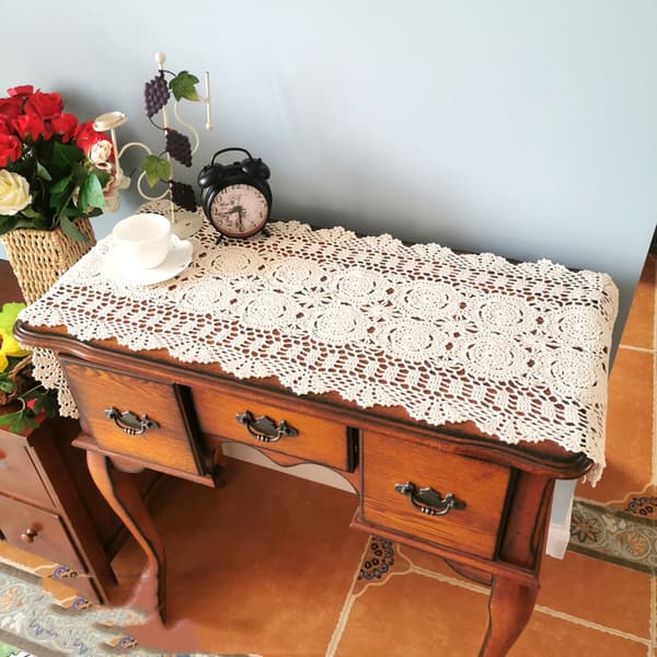 Håndlaget Heklet Bomullsblonde Bordløper, 40 x 150 cm