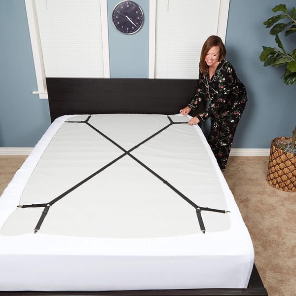 Adjustable Sheet Straps with Metal Clips, Elastic Sheet Fasteners for Fitted Sheets and Mattress Protectors, for Bed and Tablecloth, White 2-pack