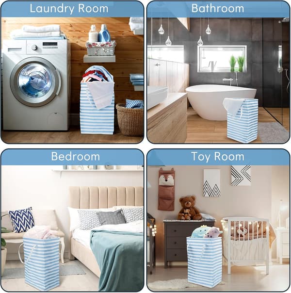 2-pack Large Foldable Laundry Baskets with Handles, Freestanding Storage, Laundry Hamper, Clothes Basket, Toy Basket, Clothes Storage (Blue)