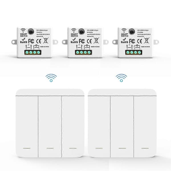3 pcs Wireless Light Wall Switch RF 433Mhz Relay Receiver with 2x 3-way Panel Switch LED Remote Control for LED Lamp