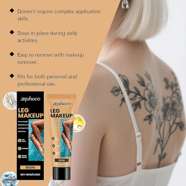 Waterproof Full Coverage Makeup for Tattoos - Long-Lasting Leg and Body Foundation, Smudge-Proof - Light Brown