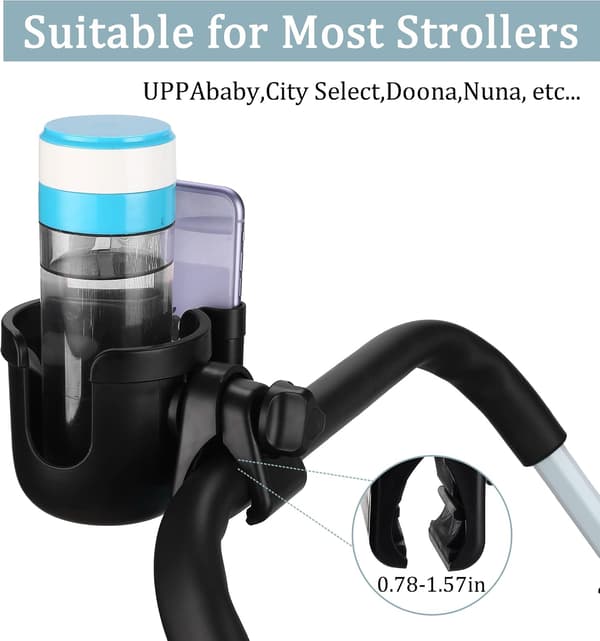 Universal Stroller Cup Holder, Adjustable Drink Holder with Phone Holder