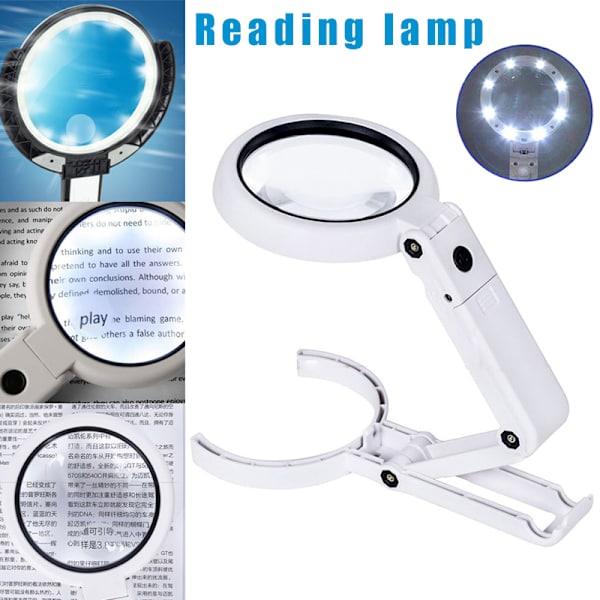 5/11X Magnifying Glass With 8 LED Lights Foldable Stand Table Magnifying Tool