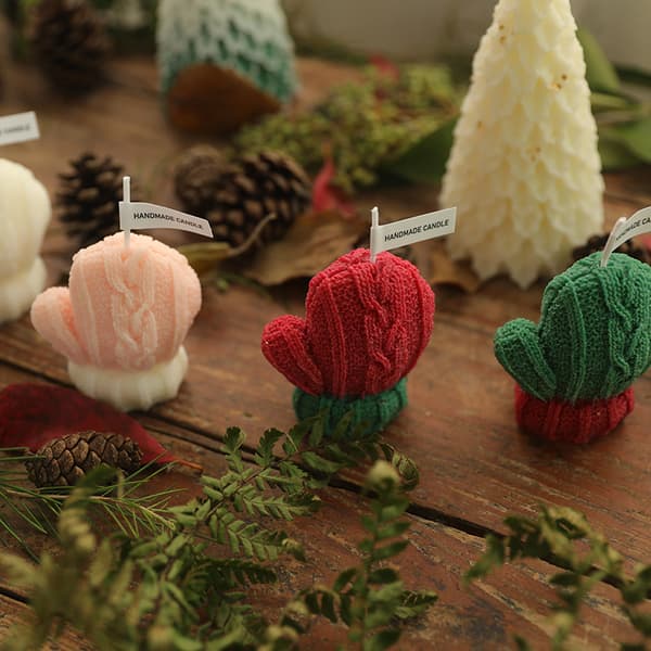 Eight Small Wool Christmas Mitten Scented Candles - Perfect Christmas Gift