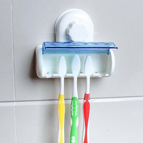Magic Suction Cup Toothbrush Holder, Wall Mounted Bathroom Accessory Kit with Dust Cover, No Drilling and No Nailing Durable and Stable