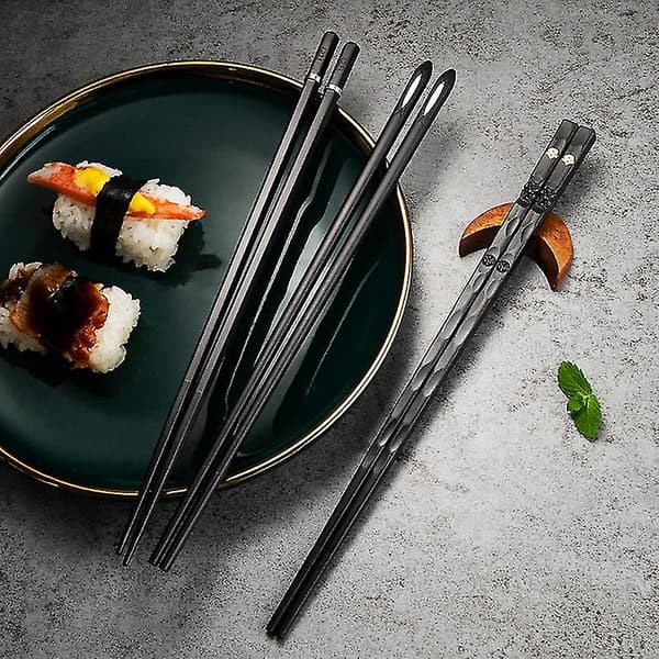 5 par lasergraverede metalspisepinde skridsikre genanvendelige sushispisepinde
