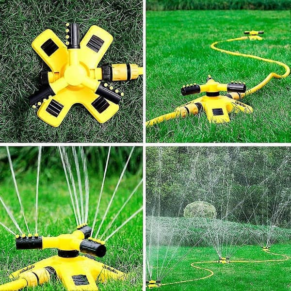 Garden Sprinkler, Adjustable, 360° Rotation Automatic Lawn Sprinkler, (Yellow)