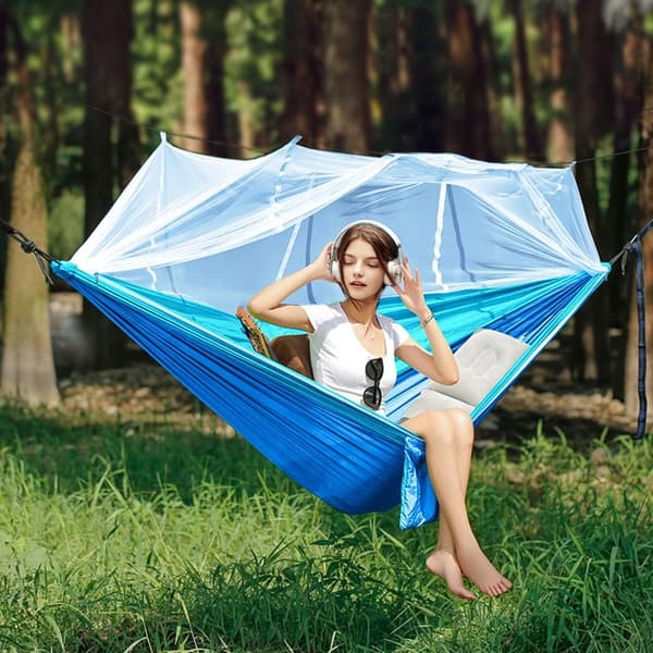 Hammock with Mosquito Net, Blue Double Camping Hammock, Mosquito