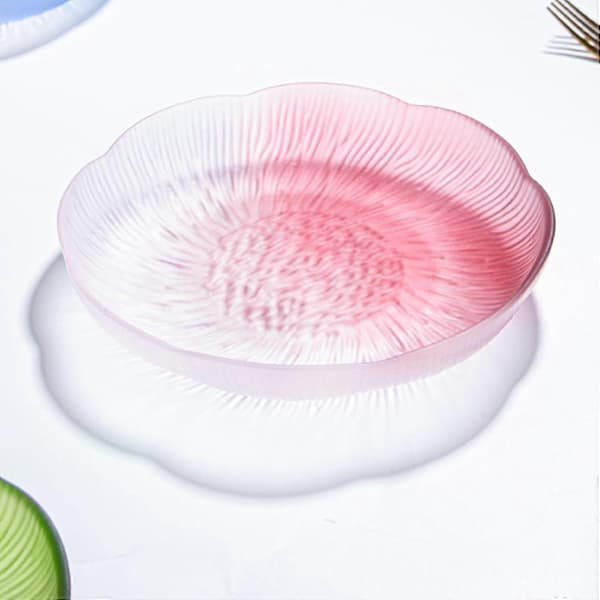Fruktfat Glass Krystall Dessertfat Serveringsfat Multifunksjonelt Brett Gradient Blomst Middagsfat Snacks Godisfat