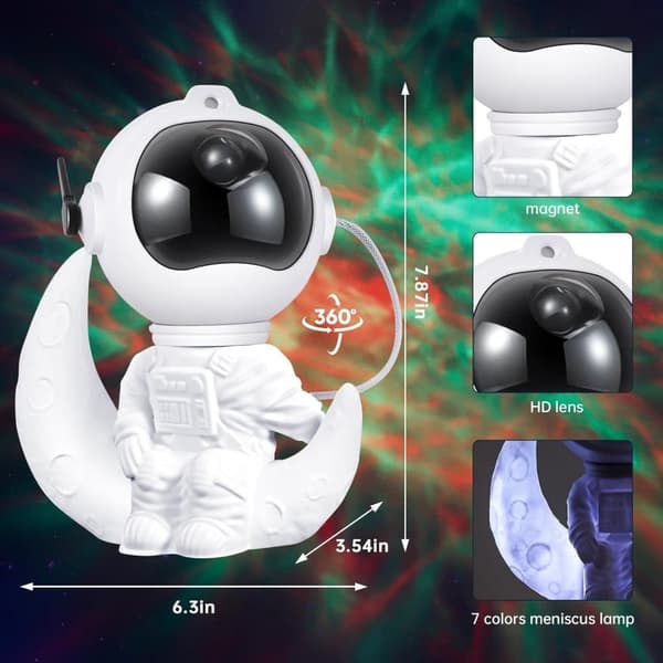 Moon Landing Astronaut Galaxy Projector Night Light - Star Projector with Timer and Remote Control for Kids & Adults