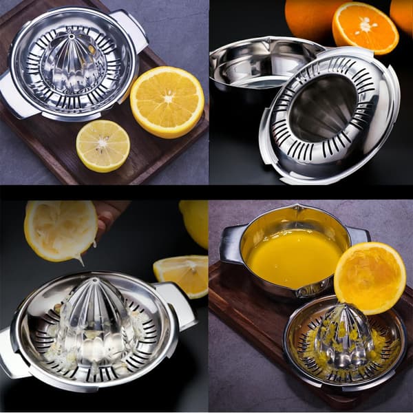 Manuel citruspresser i rustfrit stål, robust citronpresser til appelsin og grapefrugt, tåler opvaskemaskine