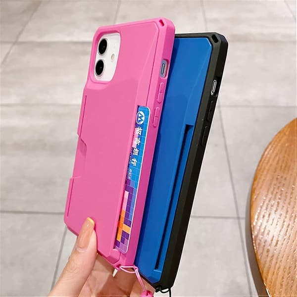 Card Holder Case Compatible with iPhone 12 Mini, TPU Material Wallet Case with Stand & Hand Strap (Navy Blue, iPhone 12 Mini)