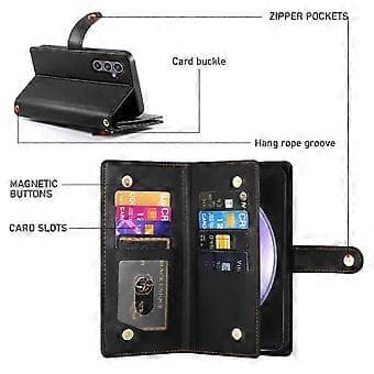 Flipdeksel til Samsung Galaxy S23 FE Lommebok Multifunksjonelt Forretningsstativ Crossbody-stropp