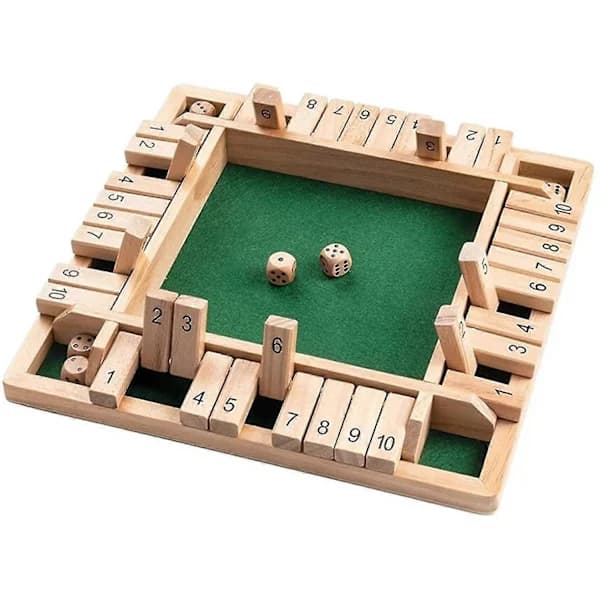 Shut The Box Dice Game - Wooden Board Game for 4 Players, Traditional Pub Math Game