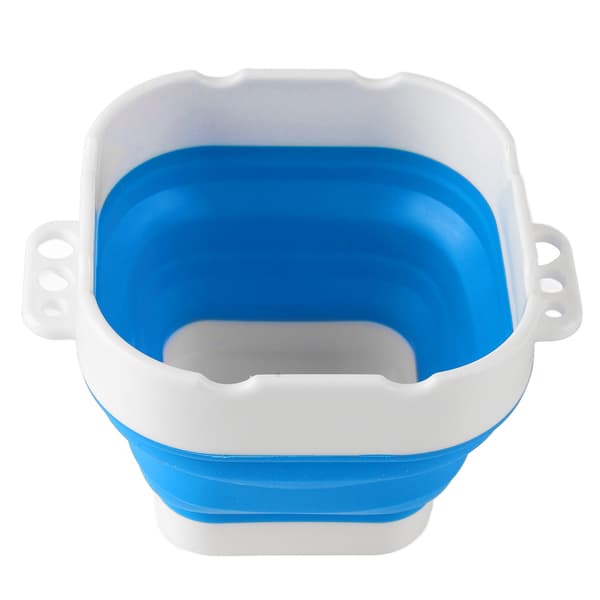 Foldable Brush Washer Professional Thickened Bottom Silicone Brush Bucket for Beginners with Scrub Board Blue