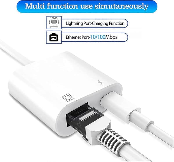 2025 Ny Lightning til Ethernet-adapter, kompatibel 2-i-1 Ethernet LAN-nettverksadapter med ladeport