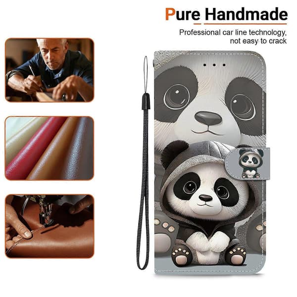 Wallet Case for Xiaomi Redmi 15/ Redmi 15 5G with Pattern Print, Leather Stand and Strap Panda Panda