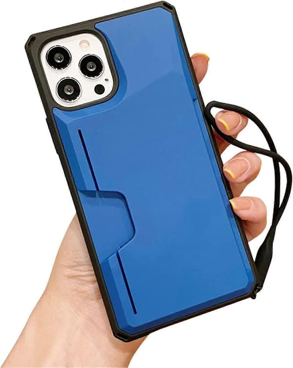 Card Holder Case Compatible with iPhone 12 Mini, TPU Material Wallet Case with Stand & Hand Strap (Navy Blue, iPhone 12 Mini)
