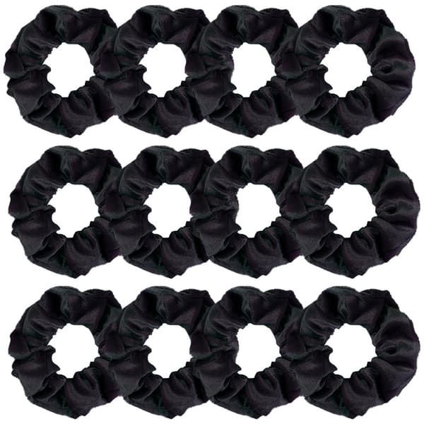 Fløjls Hår Scrunchies til kvinder (12 dele) Sort Black